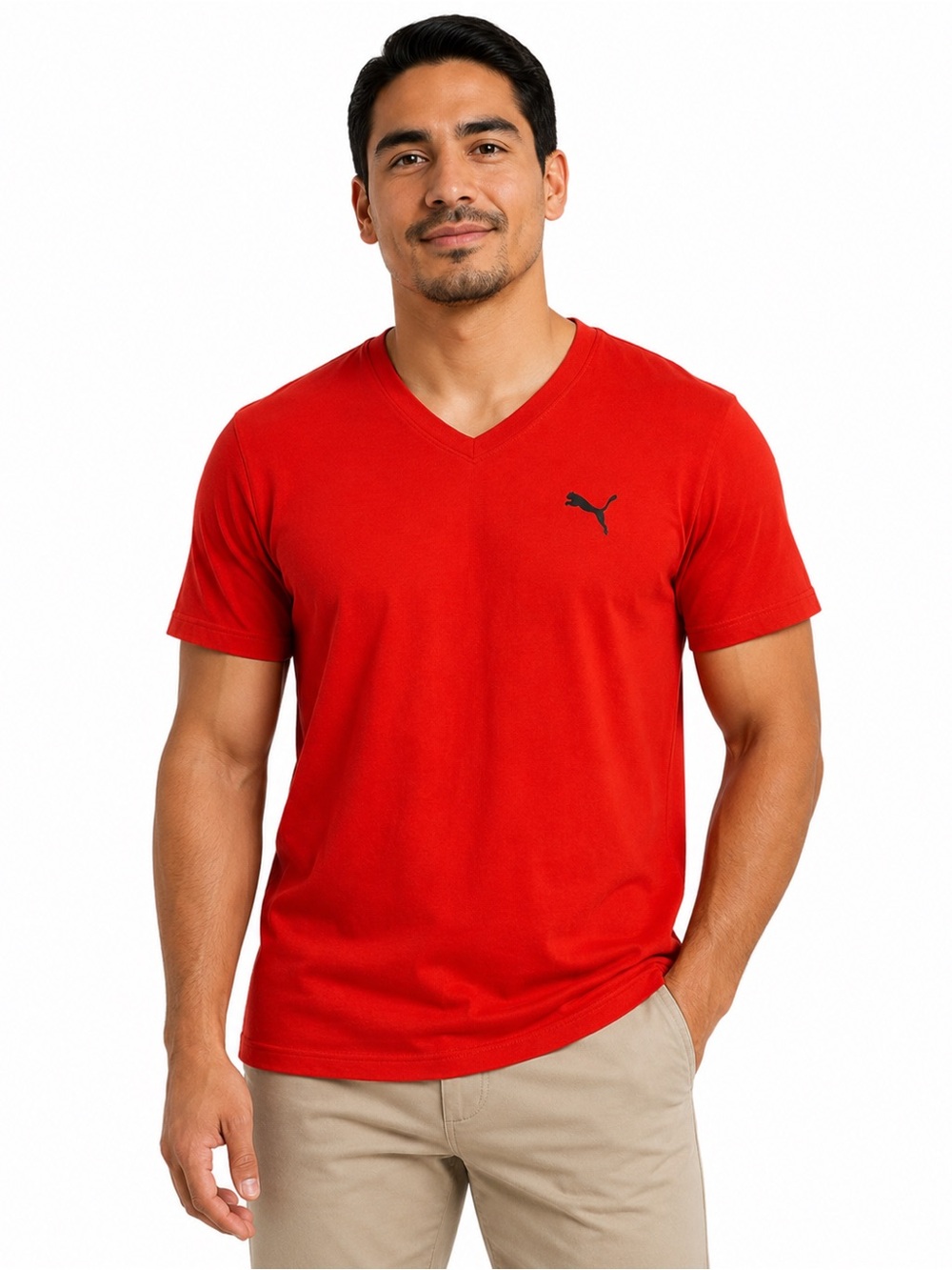 Puma Red V-Neck Logo T-Shirt – Men’s Large
